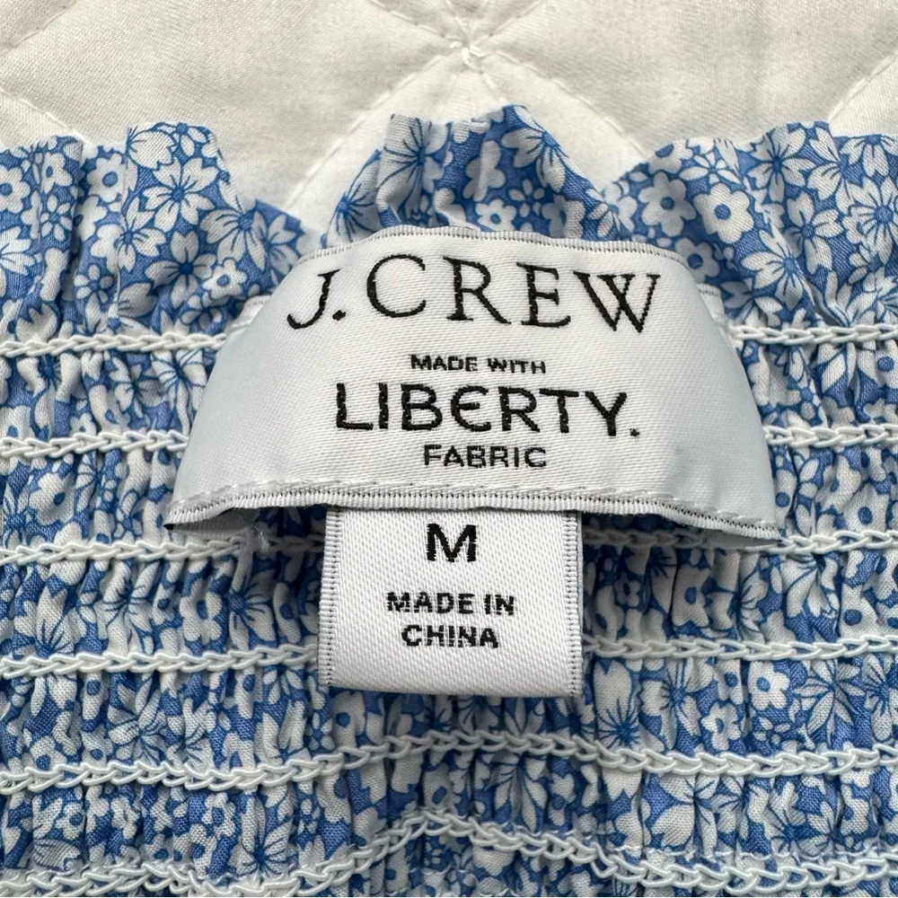 J Crew Liberty Jacqueline's Blossom Floral Blue Smocked Puff Sleeve Top Size M